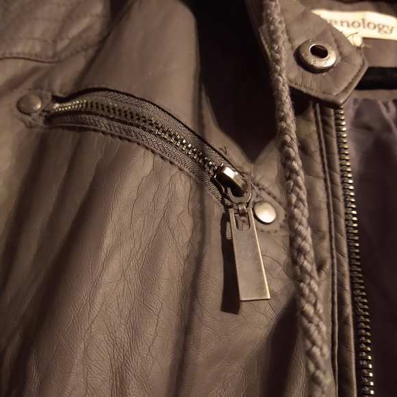 Urbanology Large Faux Leather Coat with hood - Picture 9 of 16